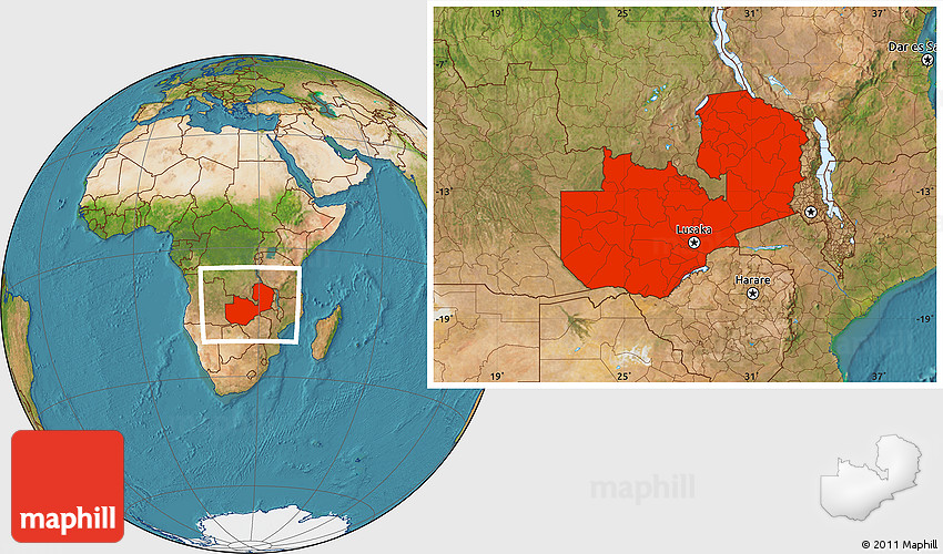 Satellite location map of Zambia